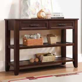 Console Sofa Table with 2 Storage Drawers and 2 Tiers Shelves, Mid-Century Style 42'' Solid Wood Buffet Sideboard for Living Room Furniture Kitchen Di