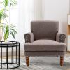 Cotton Accent Chair Mid-Century Modern Living Room Armchair with Nailhead Trim & Wood Legs Comfy Upholstered Single Sofa Chair for Lounge/Bedroom/Rece