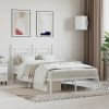 Metal Bed Frame with Headboard White 53.1"x74.8"