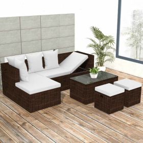 4 Piece Patio Lounge Set with Cushions Poly Rattan Brown
