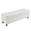51 Inches 131*41*42cm Teddy Velvet With Storage Copper Nails Bedside Stool Footstool Off-White