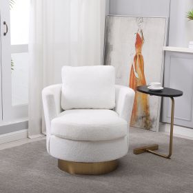 Teddy Swivel Barrel Chair, Swivel Accent Chairs Armchair for Living Room, Reading Chairs for Bedroom Comfy, Round Barrel Chairs with Gold Stainless St