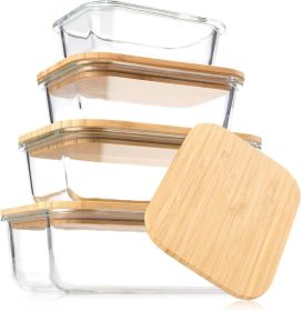 Fresh Guard 4 Pack Glass Food Storage Containers with Bamboo Lids, Glass Meal Prep Containers,Airtight Glass Bento Boxes with Bamboo Lids, Safe for Mi