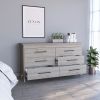 Hms 6 Drawer Double Dresser, Four Legs, Superior Top, Six Drawers -Light Gray