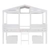 Twin Size Low Loft Wood House Bed with Two Drawers, White
