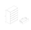 Modern grey five drawer clothes and storage chest faux wood grain and metal drawer glides