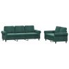 2 Piece Sofa Set with Cushions Dark Green Velvet