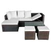 4 Piece Patio Lounge Set with Cushions Poly Rattan Brown