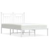 Metal Bed Frame with Headboard White 53.1"x74.8"