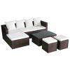 4 Piece Patio Lounge Set with Cushions Poly Rattan Brown