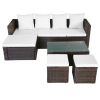 4 Piece Patio Lounge Set with Cushions Poly Rattan Brown