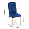 Dark Blue Velvet High Back Nordic Dining Chair Modern Fabric Chair with Golden Color Legs, Set Of 4