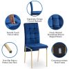 Dark Blue Velvet High Back Nordic Dining Chair Modern Fabric Chair with Golden Color Legs, Set Of 4