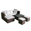 4 Piece Patio Lounge Set with Cushions Poly Rattan Brown
