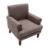 Cotton Accent Chair Mid-Century Modern Living Room Armchair with Nailhead Trim & Wood Legs Comfy Upholstered Single Sofa Chair for Lounge/Bedroom/Rece