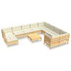 11 Piece Patio Lounge Set with Cream Cushions Pinewood