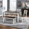 6 Piece Dining Table Set with Bench, Table Set with Waterproof Coat, Wooden Dining Table and Chairs, Ivory and Cherry