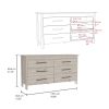 Hms 6 Drawer Double Dresser, Four Legs, Superior Top, Six Drawers -Light Gray