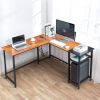 L-Shaped Desktop Computer Desk with Power Outlets & Shelf Tiger wood