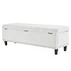 51 Inches 131*41*42cm Teddy Velvet With Storage Copper Nails Bedside Stool Footstool Off-White
