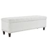 51 Inches 131*41*42cm Teddy Velvet With Storage Copper Nails Bedside Stool Footstool Off-White