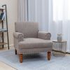 Cotton Accent Chair Mid-Century Modern Living Room Armchair with Nailhead Trim & Wood Legs Comfy Upholstered Single Sofa Chair for Lounge/Bedroom/Rece