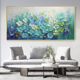 Hand Painted Oil Painting 3D Textured Canvas Oil Painting Blooming Flowers Original Art Blue Botanical Wall Art Spring Decor 100% Hand Knife Art (Style: 01, size: 60x120cm)