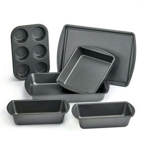 6 Piece Non-Stick Bakeware Sets, Easy for Release and Clean up, Carbon Steel, Gray (Color: Gray)
