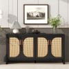 Modern TV Stand for 65-inch TV with Rattan Doors, Adjustable Shelves, Entertainment Center, Storage Sideboard, Cabinet for Living Room
