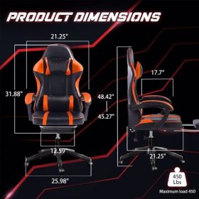 Ergonomic Gaming Chair with Footrest, PU Leather Video Game Chairs for Adults, Reclining Gamer Chair Office Chair with Lumbar Support, Comfortable Com (Color: as picture)