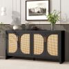 Modern TV Stand for 65-inch TV with Rattan Doors, Adjustable Shelves, Entertainment Center, Storage Sideboard, Cabinet for Living Room