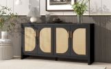 Modern TV Stand for 65-inch TV with Rattan Doors, Adjustable Shelves, Entertainment Center, Storage Sideboard, Cabinet for Living Room