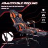 Ergonomic Gaming Chair with Footrest, PU Leather Video Game Chairs for Adults, Reclining Gamer Chair Office Chair with Lumbar Support, Comfortable Com